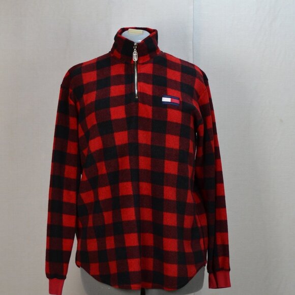 Vintage Tommy Hilfiger fleece  checked plaid sweatshirt made in TAIWAN - Picture 2 of 8